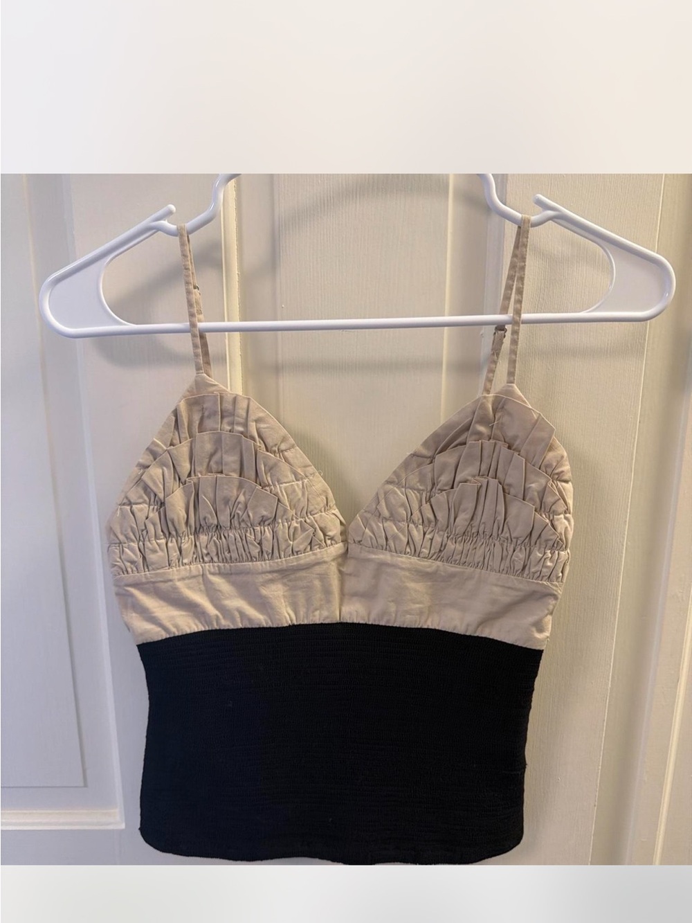 Zara Beige and Black Ruched Bust Spaghetti Strap Cami Top